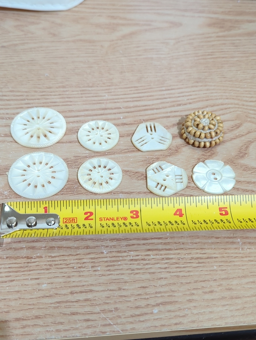 Vintage Mother-of-Pearl Button Lot - Cream & Natural Tones (Lot of 8)